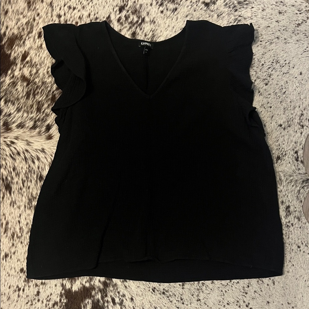 Express Black V-Neck Ruffle Blouse